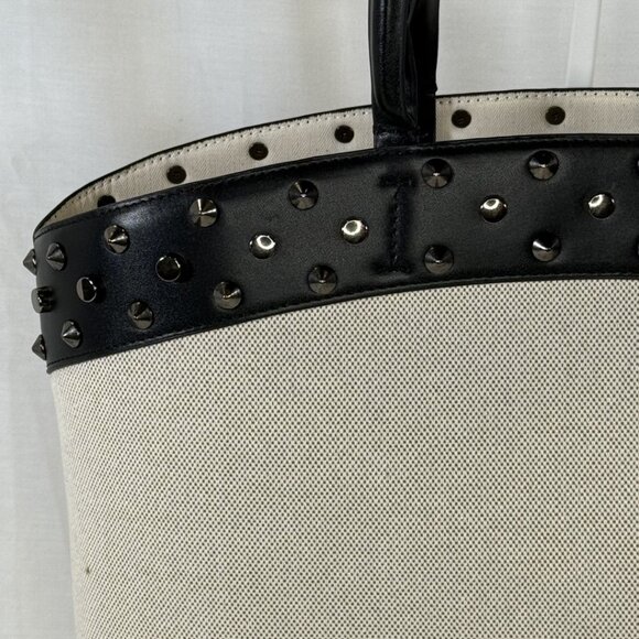 GAP, Studded East-West Canvas Tote Bag, Black Vegan Leather Trim, NWT - Picture 2 of 14